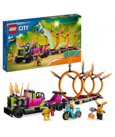 LEGO City Stuntz 60357 Le Défi de Cascade : les Cercles de Feu, Jouet Moto avec Camion