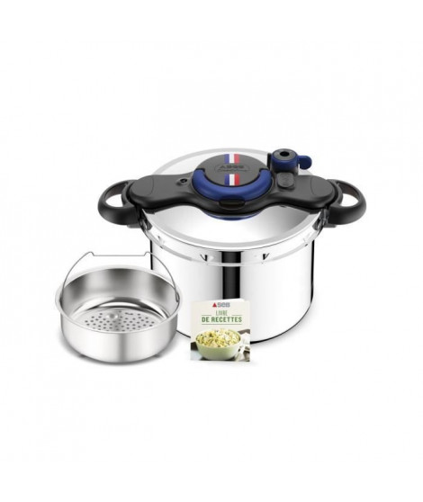 SEB P4624923 CLIPSOMINUT EASY Cocotte-minute 9 L pour 7-10 personnes, French Cocotte compatible Induction + livre de 100 rece…