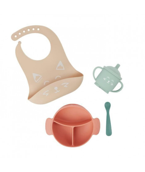 Babymoov Coffret Repas 15-24 m LEARN'ISY, 1 Bol, 1 Tasse, 1 Bavoir, 1 Cuillere, Renard