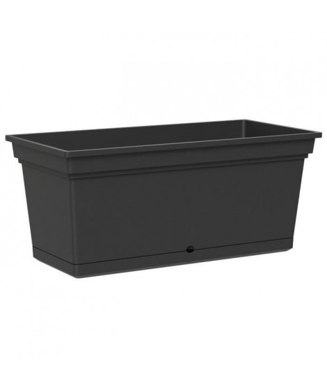 Jardiniere plastique AQUA Anthracite - Rectangulaire - Largeur 98 cm - Soucoupe intégrée - 130L