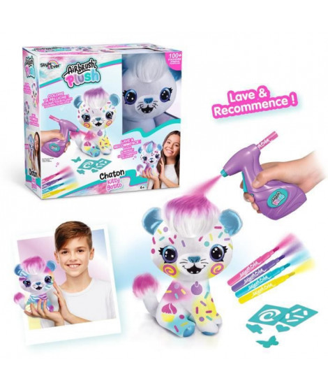 Peluche Airbrush Chat a personnaliser - Peluche spray art avec feutres et pochoirs - OFG 248 - Canal Toys