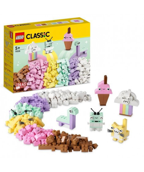 LEGO Classic 11028 L'Amusement Créatif Pastel, Jouets Briques avec Dinosaure et Chat, Cadeau