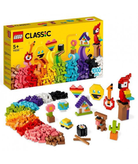 LEGO Classic 11030 Briques a Foison, Jouet Briques avec Perroquet, Fleur et Emoji, Cadeau