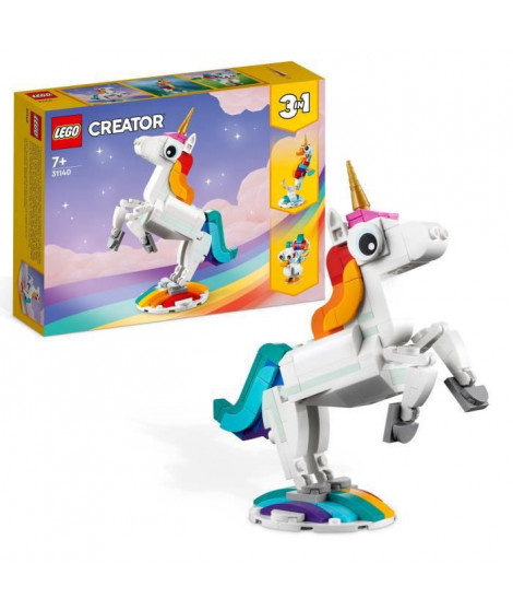 LEGO Creator 3-en-1 31140 La Licorne Magique, Jouet Hippocampe et Paon,  Figurines d'Animaux