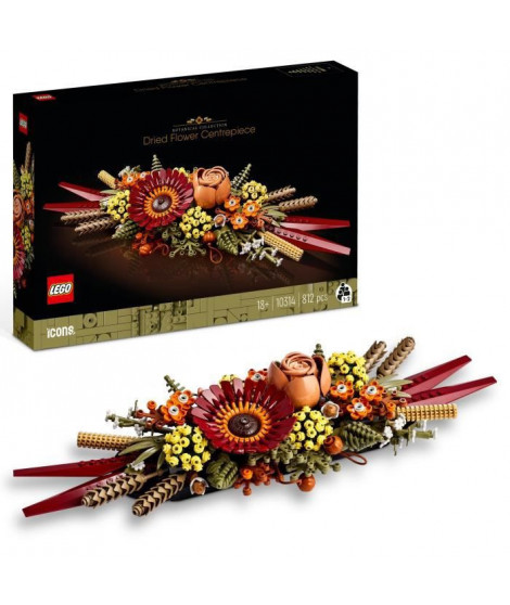 LEGO Icons 10314 Le Centre de Table Fleurs Séchées, Plantes Artificielles avec Rose, pour Adultes