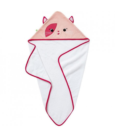 Cape de bain BABYCALIN CHAT - Des la naissance - Velours/Coton - 75 x 75 cm - Rose