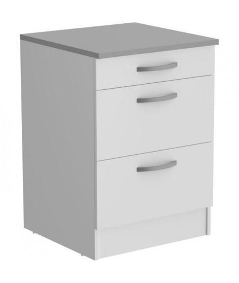 OSLO Meuble Bas 3 tiroirs + plan - Décor blanc - L 60 x P 60 x H 86 cm