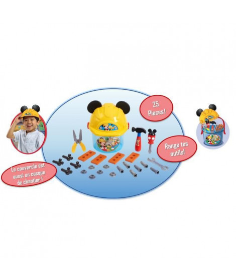 Mickey, Seau a outils avec casque de chantier, 25 pieces, Jouet pour enfants des 3 ans, MCC03