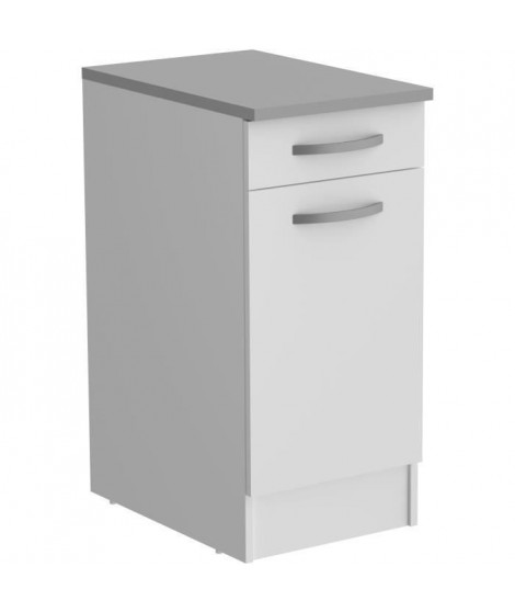 OSLO Meuble Bas 1 porte + 1 tiroir + plan - Blanc - L 40 x P 60 x H 86 cm