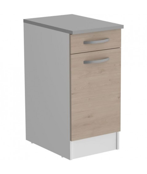 OSLO Meuble Bas 1 porte + 1 tiroir + plan - Décor Chene Jackson - L 40 x P 60 x H 86 cm