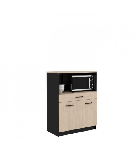 Buffet Cuisine - L 80 x P 42,8 x H 107 cm - 1 Tiroir et 2 Portes - Chene et noir - IDEM