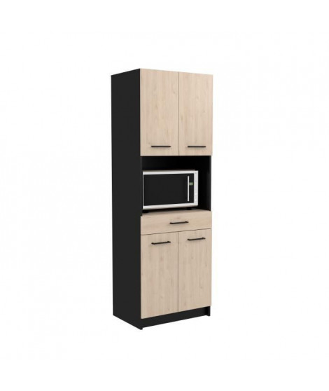 Buffet de cuisine IDEM - Décor chene et noir - 4 portes + 1 tiroir - L 60 x P 42 x H 177 cm