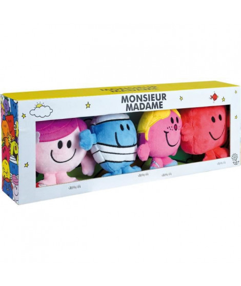 Jemini monsieur madame coffret 4 peluches +/- 12 cm : mme princesse, mme câlin, m.costaud et m.bobo