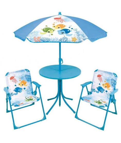 Fun house ma petite carapace salon de jardin tortues pour enfant avec une table, deux chaises et un parasol