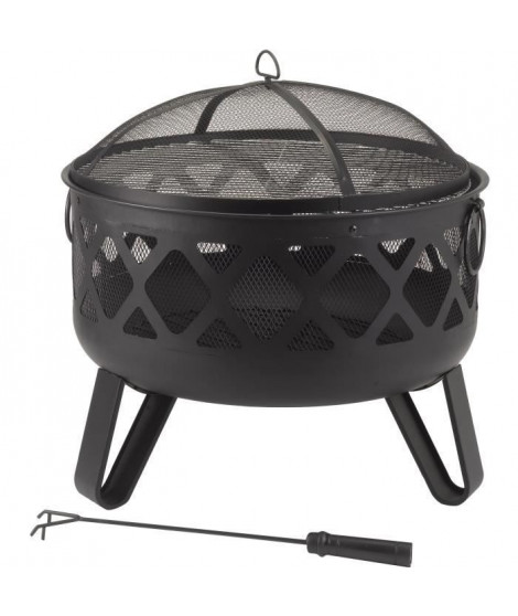 Brasero Dana Deepbowl en acier - 3 pieds - Grille chromée - H58 x L61 x P61 cm