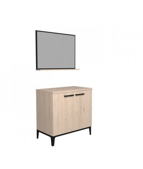 Meuble bas de salle de bain BROOK - Décor chene jackson - 2 portes - Miroir + tablette - L 80 x P 46 x H 80 cm