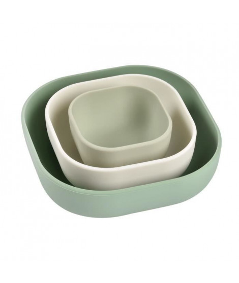 BEABA, Lot de 3 bols silicone gigogne, sage green / cotton / mimisty green