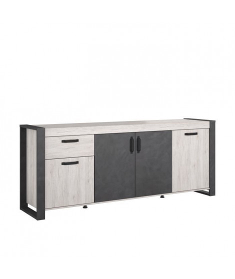 Buffet enfilade CESAR - Décor Portofino gris et Steam noir - 1 Tiroir et 4 Portes - L 217,8 x P 49,8 x H 86,7 cm - PARISOT