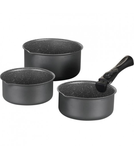 Batterie de cuisine ARTHUR MARTIN AM777GM Set de 3 casseroles - Gris Mat 16-18-20 cm + 1 poignée amovible - Tous feux dont in…