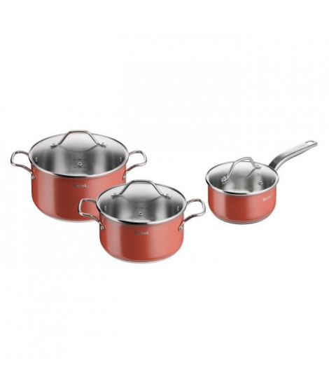 TEFAL Batterie de cuisine 6 pieces, Couvercles verre, Induction, Four, Acier inoxydable, Bords verseurs, Graduations B923S604