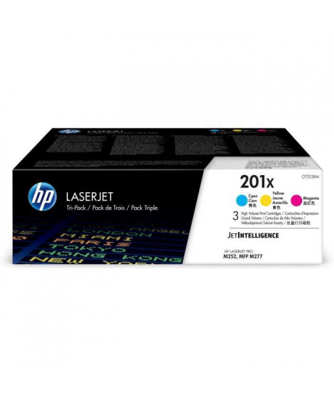 HP 201X Pack 3 cartouches de toner trois couleurs LaserJet grande capacité authentiques (CF253XM) pour Color LJ Pro M252/M274…