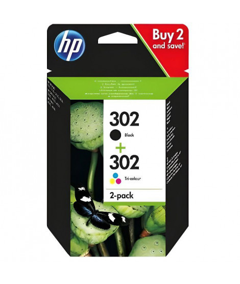 HP 302 Pack de 2 cartouches d'encre noire et trois couleurs authentiques (X4D37AE) pour HP DeskJet 2130/3630 et HP OfficeJet …
