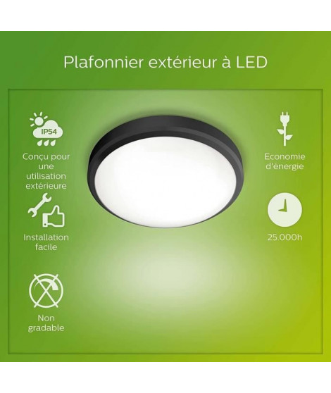 PHILIPS Plafonnier DORIS - 6W - 4000 Kelvin - IP54 - Noir