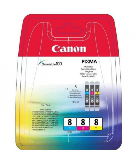 CANON Pack de 3 cartouches d'encre CLI-8 Cyan/Magenta/Jaune