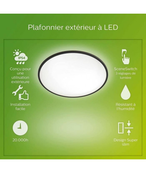 PHILIPS Plafonnier LED SUPERSLIM - 15W - IP54 - Noir