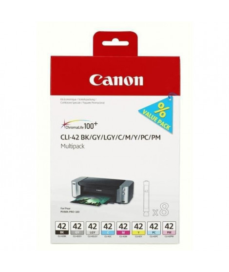 CANON Pack de 8 cartouches d'encre CLI-42 Gris/Jaune/Cyan/Magenta/Gris clair/Photo Cyan/Photo Magenta/Noir