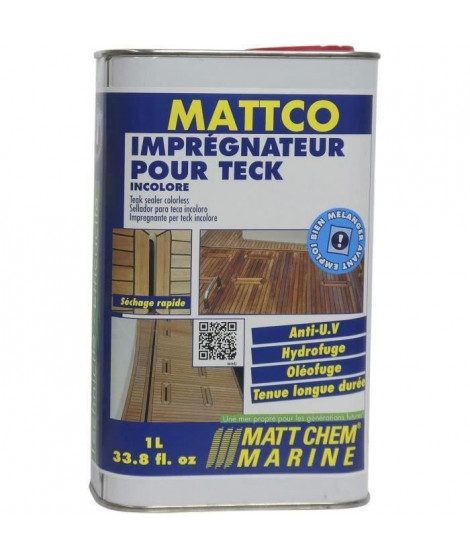 MATT CHEM MARINE Impregnateur pour Teck incolore Mattco Incolore - Formulation en phase aqueuse
