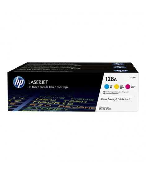 HP 128A Pack de 3 cartouches de toner trois couleurs authentiques (CF371AM) pour Color LaserJet Pro CM1415/CP1520series/CP1528