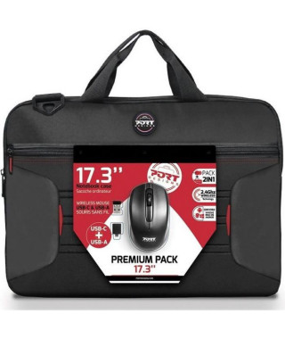 PREMIUM PACK : Sacoche pour PC Portable 17 + Souris sans fil + Dungle USB & Adaptateur Type C
