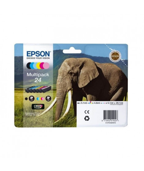 EPSON Multipack 24 - Eléphant - Noir, jaune, cyan, magenta, magenta clair, cyan clair (C13T24284011)