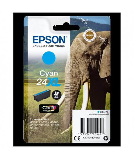 EPSON Cartouche d'encre T2432 XL Cyan - Eléphant (C13T24324012)