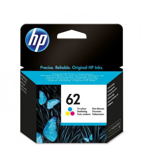 HP 62 Cartouche d'encre trois couleurs authentique (C2P06AE)  pour Officejet Mobile 250, Envy 5540/5640/7640, Officejet 5740 …