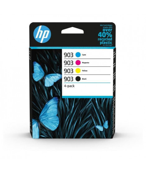 HP 903 Pack de 4 cartouches d'encre noire, cyan, jaune et magenta authentiques (6ZC73AE) pour HP OfficeJet / OfficeJet Pro 6900