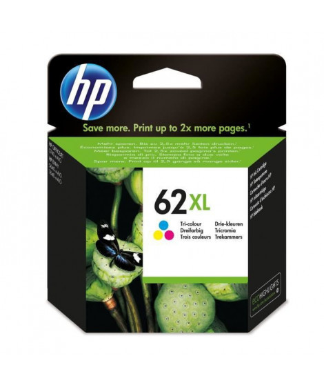 HP 62XL Cartouche d'encre trois couleurs grande capacité authentique (C2P07AE) pour Officejet Mobile 250, Envy 5540/5640/7640