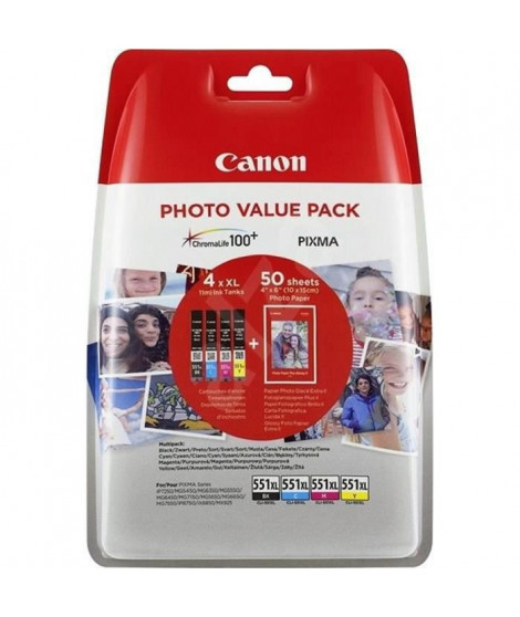 CANON Pack de 4 cartouches CLI-551 XL grande capacité Noir/Cyan/Magenta/Jaune (CLI551XL)