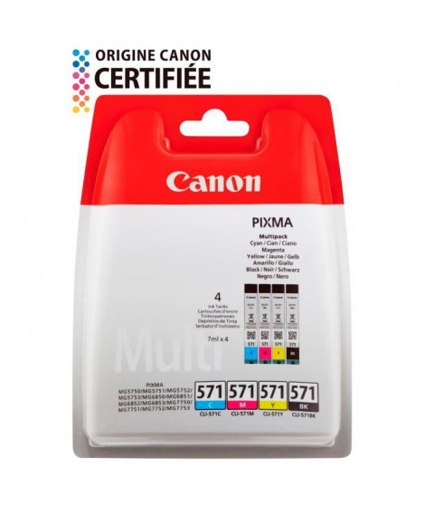 Pack de 4 cartouches d'encre - CANON - CLI-571 - Noir/Cyan/Magenta/Jaune