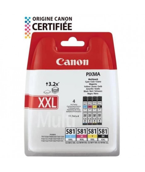 CANON Pack de 4 cartouches d'encre CLI-581 XXL tres grande capacité Noir/Cyan/Magenta/Jaune (CLI581XXL)