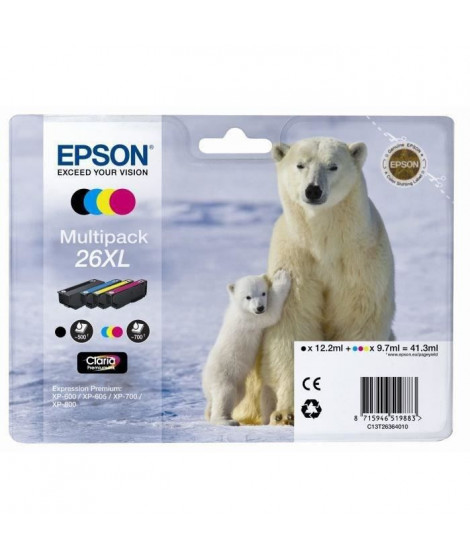 EPSON Multipack T2636 XL - Ours Polaire - Noir, Cyan, Jaune, Magenta (C13T26364010)