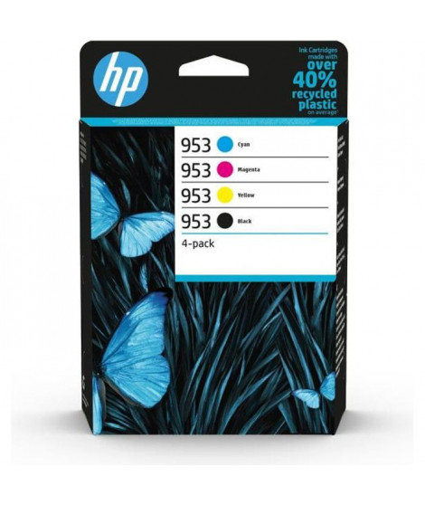 HP 953 Pack de 4 cartouches d'encre noire, cyan, jaune et magenta authentiques (6ZC69AE) pour HP OfficeJet Pro 7700/8200/8700