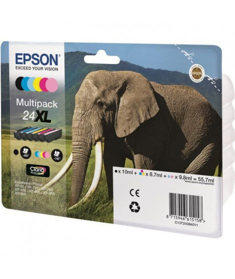 EPSON Multipack 24 XL - Eléphant - Noir, jaune, cyan, magenta, magenta clair, cyan clair (C13T24384011)