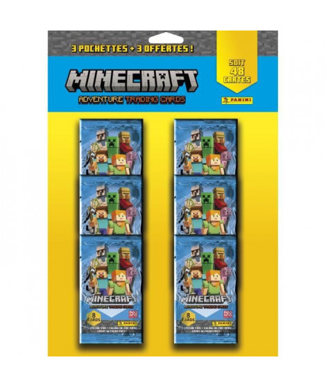 MINECRAFT TRADING CARDS PANINI - PACK 3 POCHETTES ACHETÉES + 3 OFFERTES