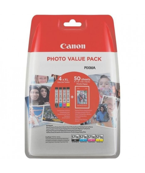 CANON Pack de 4 cartouches d'encre CLI-571 XL grande capacité Noir/Cyan/Magenta/Jaune (CLI571XL)