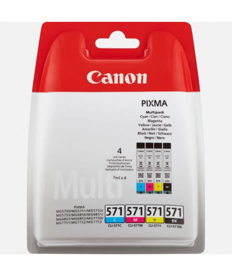 CANON Pack de 4 cartouches d'encre CLI-571 Noir/Cyan/Magenta/Jaune