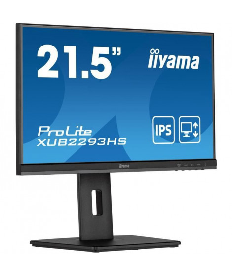 Ecran PC - IIYAMA XUB2293HS-B5 - 22 FHD - Dalle IPS - 3 ms - 75Hz - HDMI  / DisplayPort - Pied réglable en hauteur