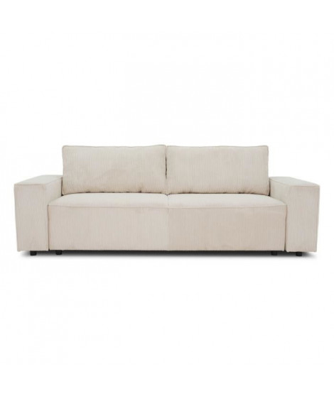 Canapé convertible 3 places JOSH - Tissu Zoom Perle - Coffre de rangement - L 197 x P 117 x H 65 cm