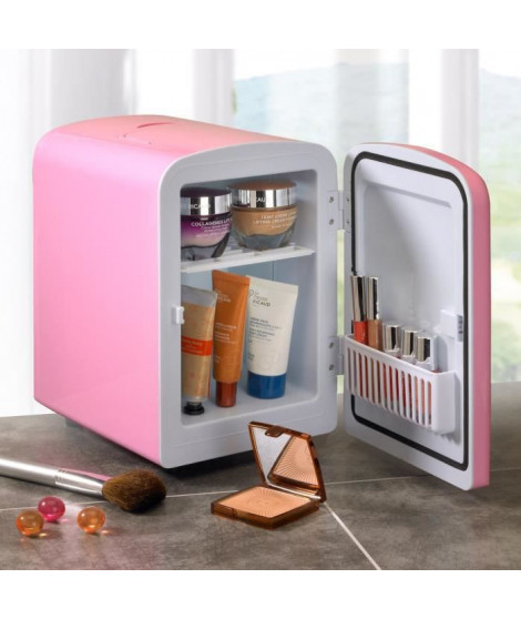 YOGHI Mini Réfrigérateur 4 L Cosmétiques versatile et silencieux - 40W - Rose et blanc